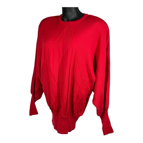 Semplice Red Vintage Sweater Women's Large Petite Batwing Sleeves 80s 24079 - Picture 3 of 8